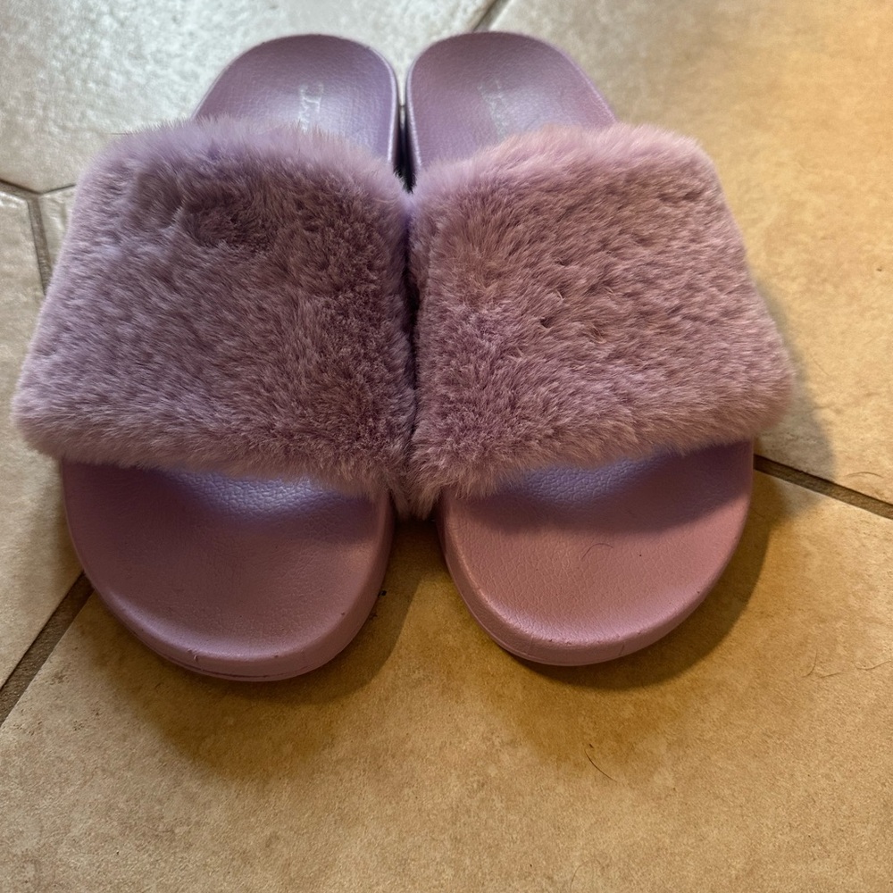 Purple Fuzzy Slide Sandals
